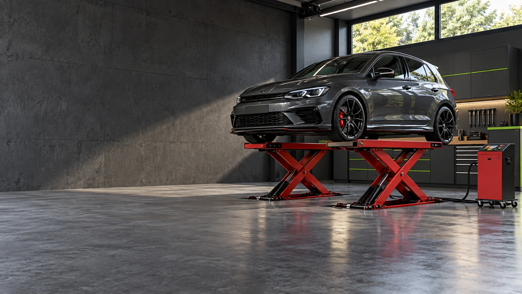 Scherenhebebühne in einer Garage
