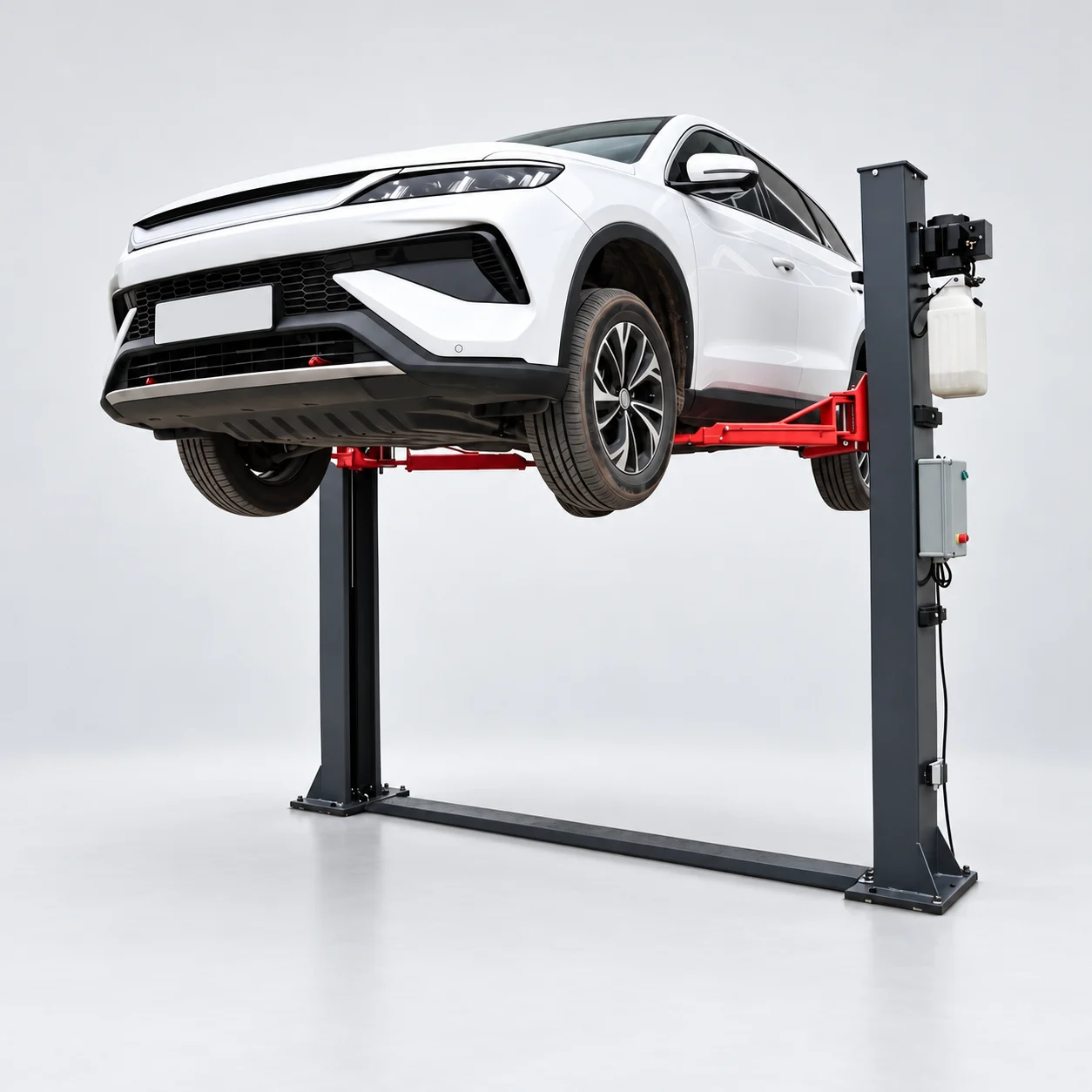 2-Säulen-Hebebühne New Jersey Grey Edition, 4t Hubkraft, 230V, elektromagnetisch – Modellvisualisierung